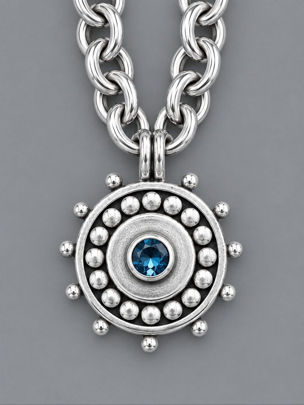 BRIGHTON Pebble Blue Crystal Dot Pendant Chunky Chain Atomic Necklace